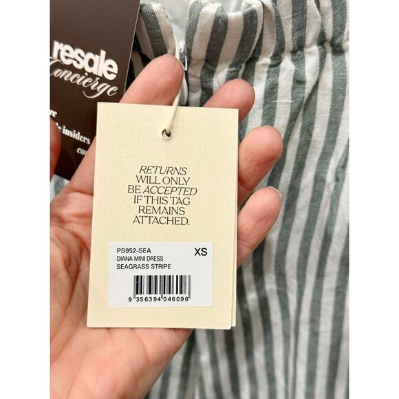 NWT Posse Diana Sleeveless Square Neck Linen Mini Dress Seagrass Stripe Women XS - Picture 6 of 8